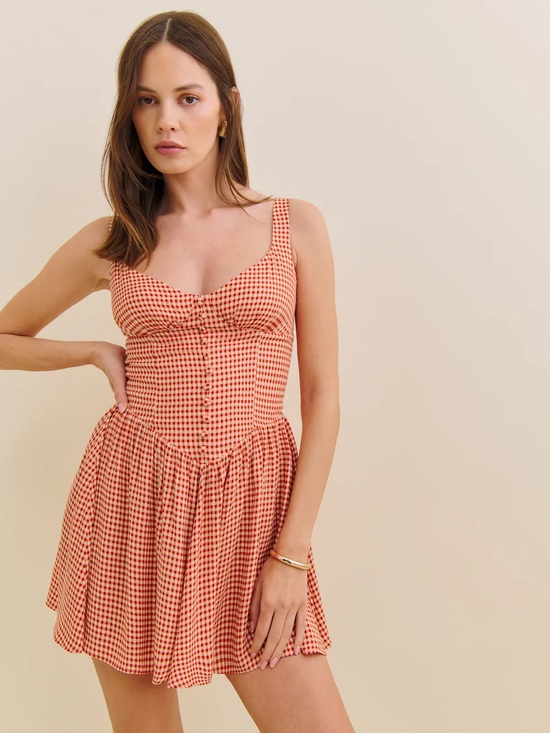 Dresses & Skirts - Reformation Wynn Dress Strawberry Check NEW